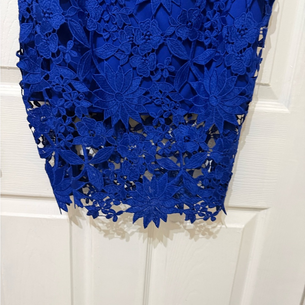 Calvin Klein Royal Blue Floral Lace Midi Dress - Picture 3 of 4
